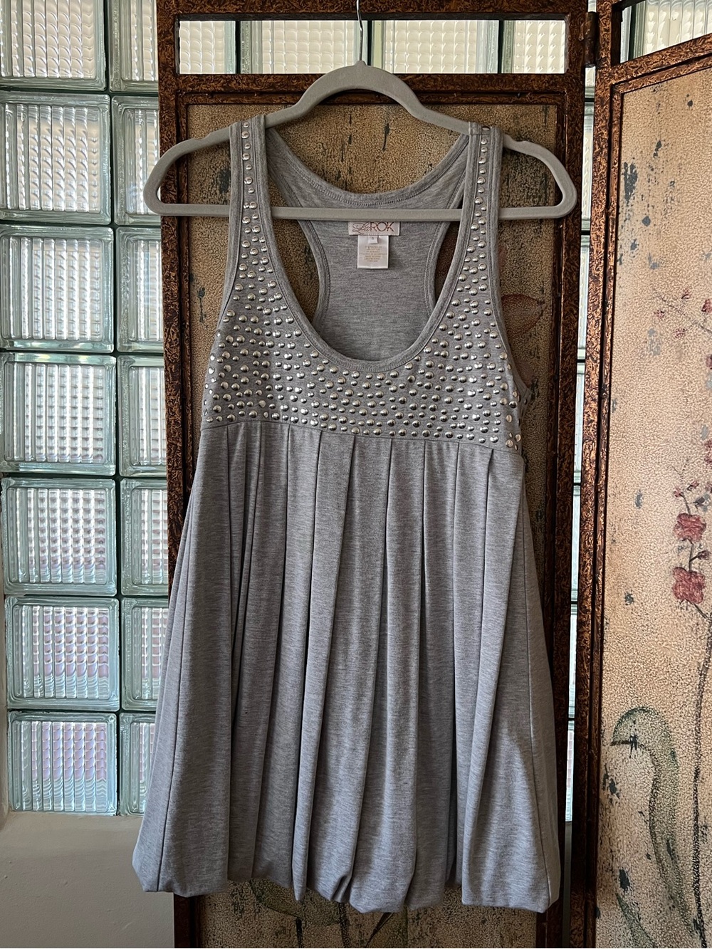 Grey Pleated Dress with Silver Studs